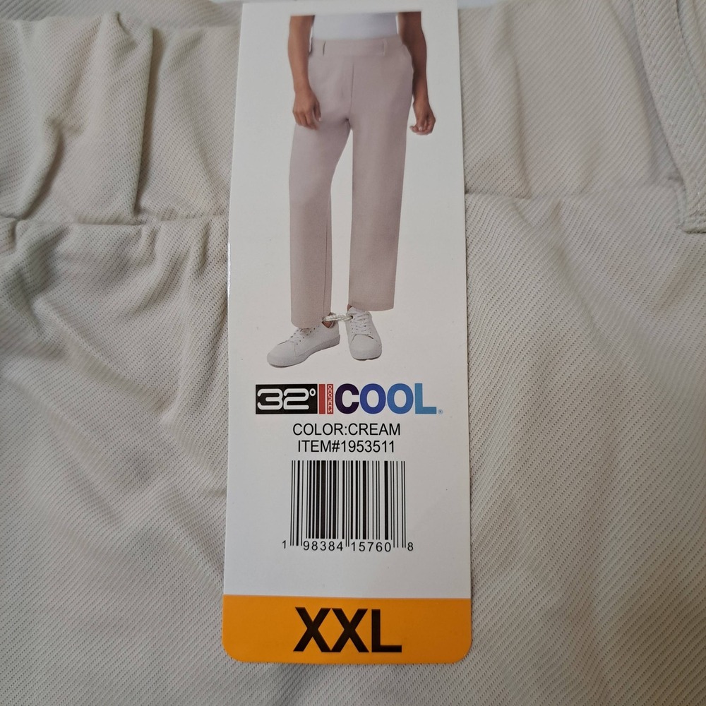 32 Degrees Cool Pants Womens XXL Cream NWT Ribbed Pull On Straight 1454-238